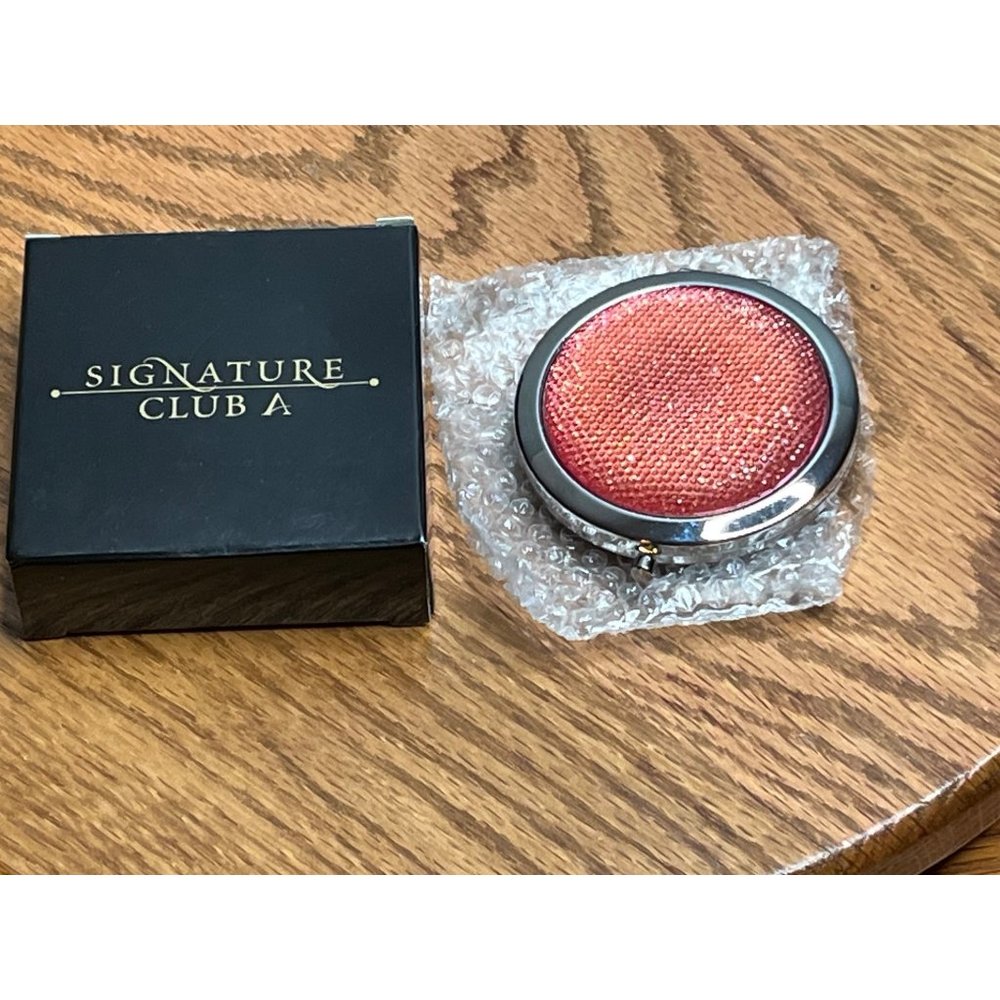 Signature Club A Rose Sparkle Compact Magnifying/Regular Mirror New in Box